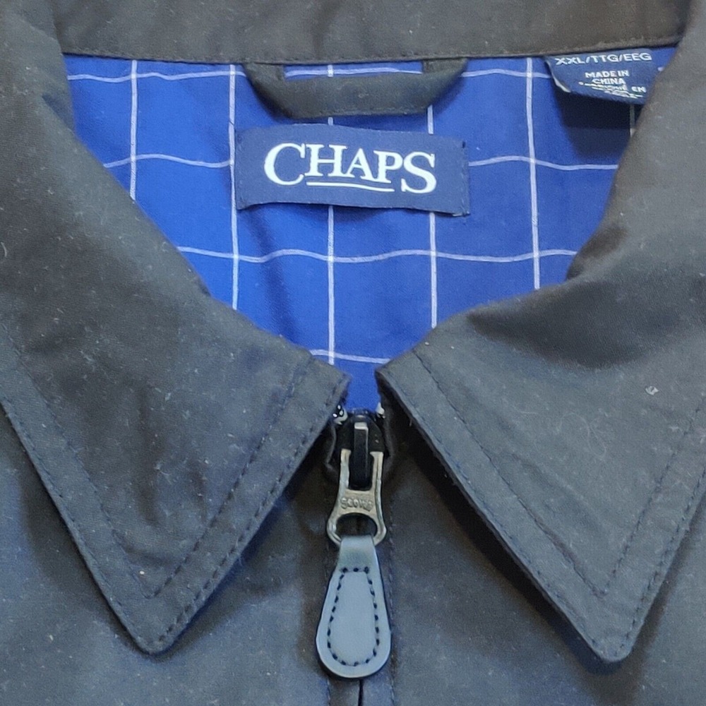 Chaps Ralph Lauren Harrington Jacket Mens  XXL Black Bomber Blue Plaid Lining